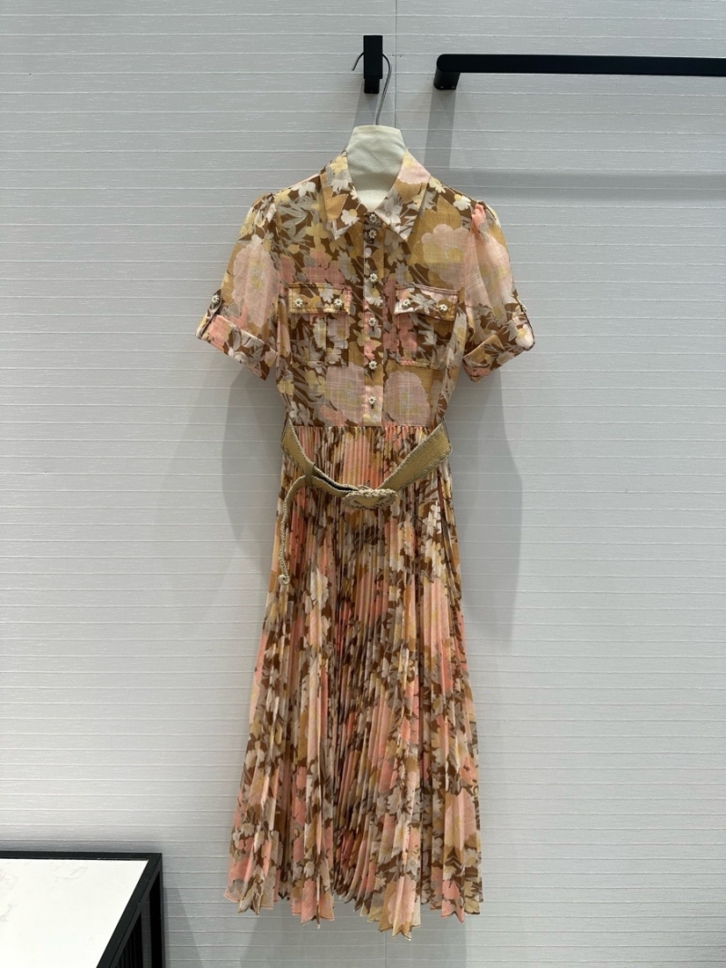 Zimmermann Spring/Summer Resort Collection Peach Floral Pleated Short Sleeve Dress