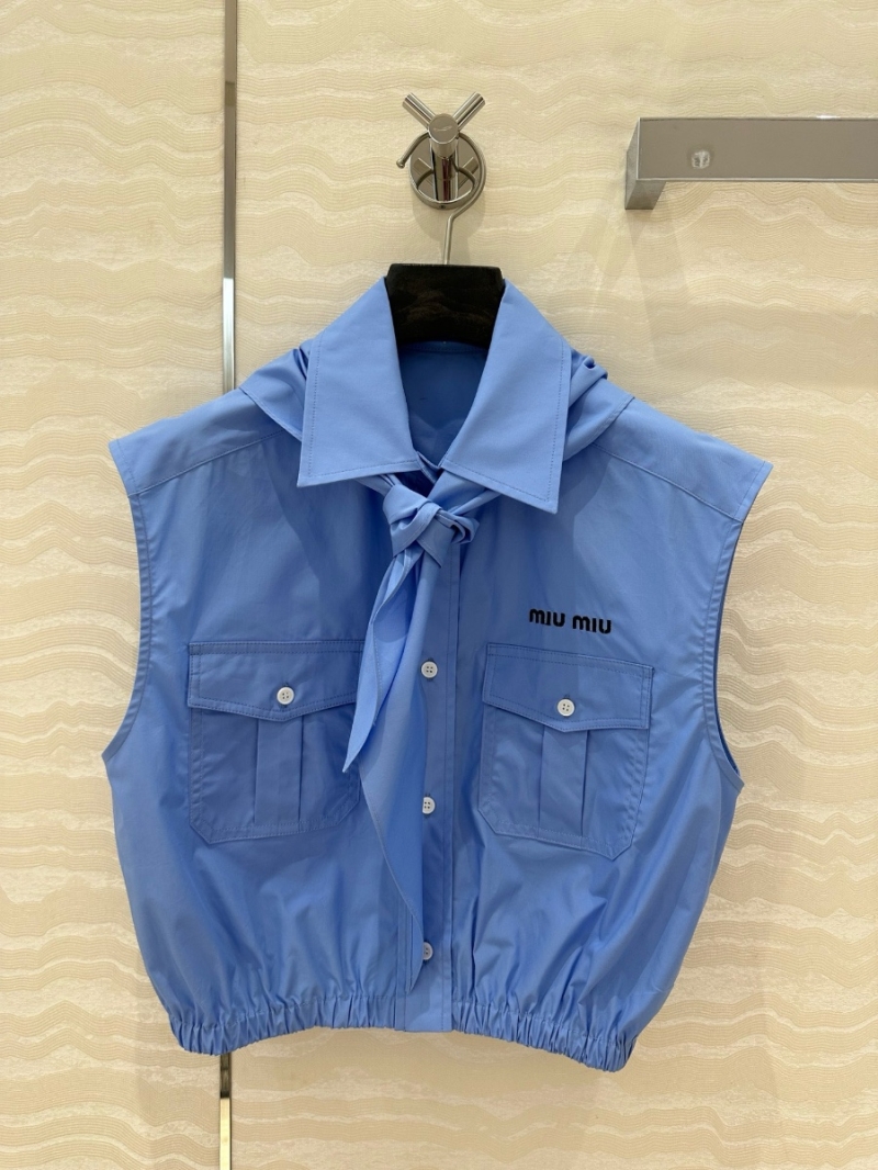 Miu Miu 2025 Spring/Summer Scout-Youthful Bow-Tie Vest Shirt Blue