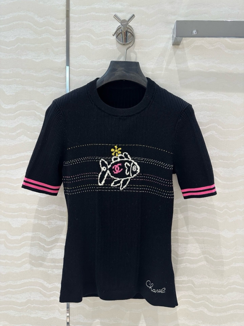 Chanel 2025 Early Spring "Little Fish" Jacquard Knit Top black
