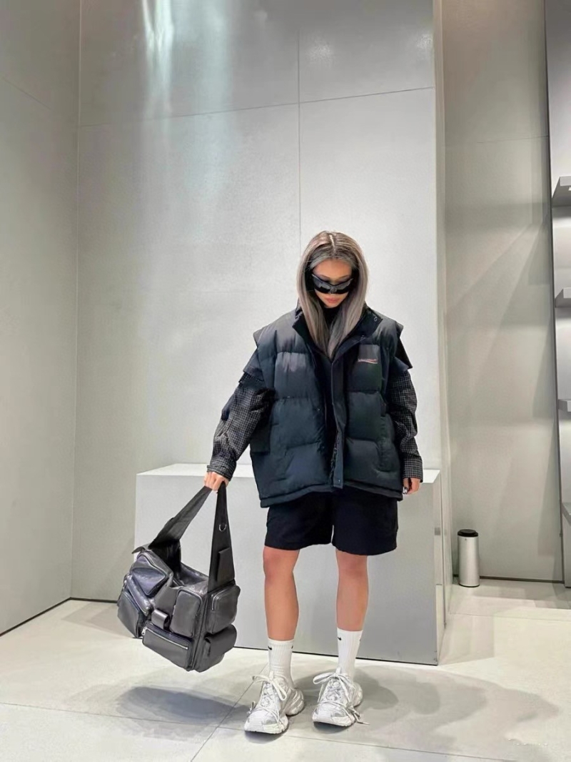 Balenciaga Cola Collection Lightweight Puffer Vest with Detachable Hood - Black