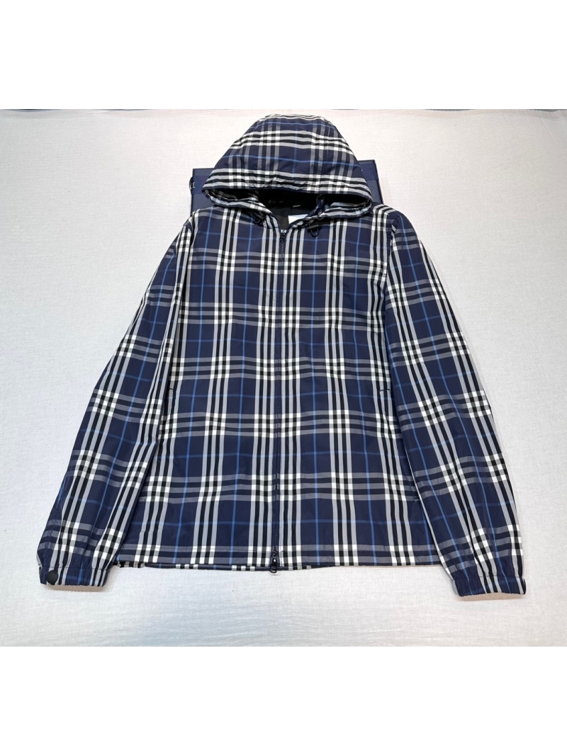 Burberry Classic Check Double-Zip Drawstring Hooded Jacket – Navy Plaid