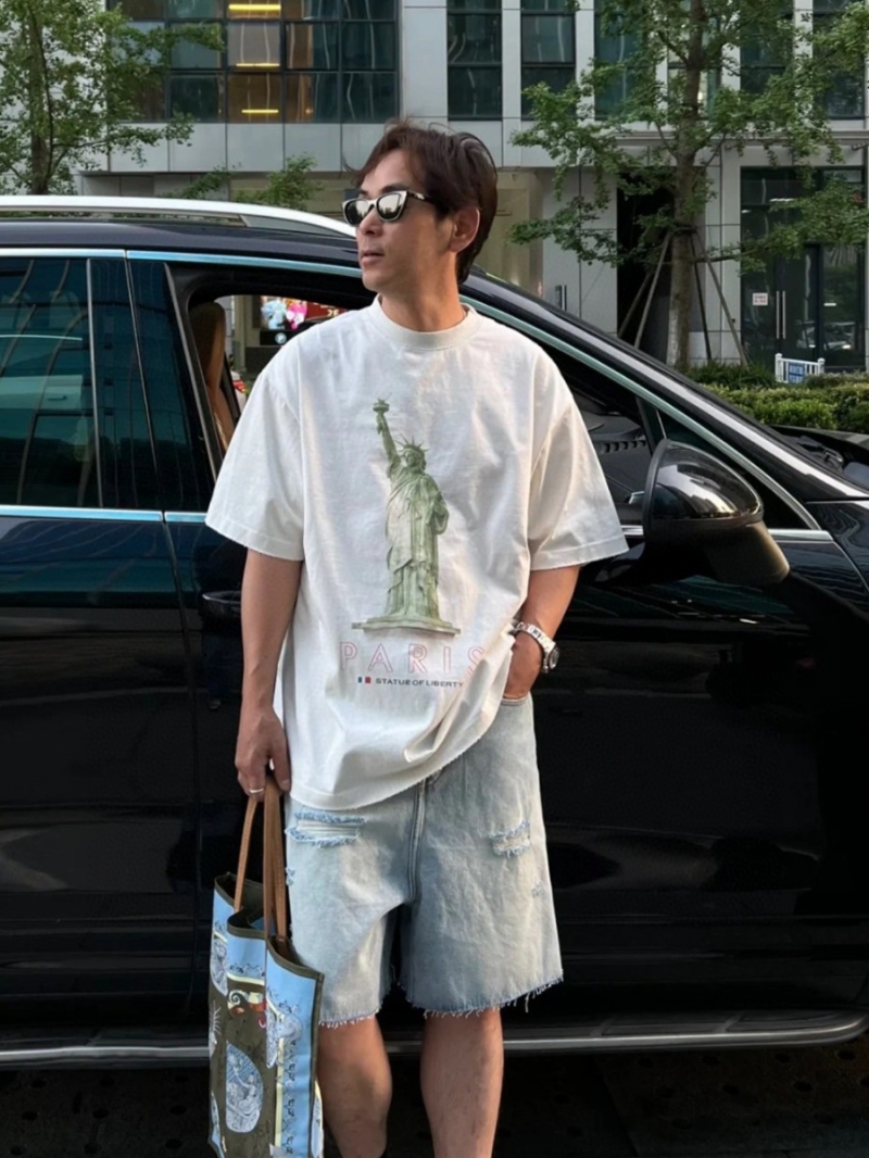 Balenciaga Statue of Liberty Printed Short Sleeve T-Shirt - White