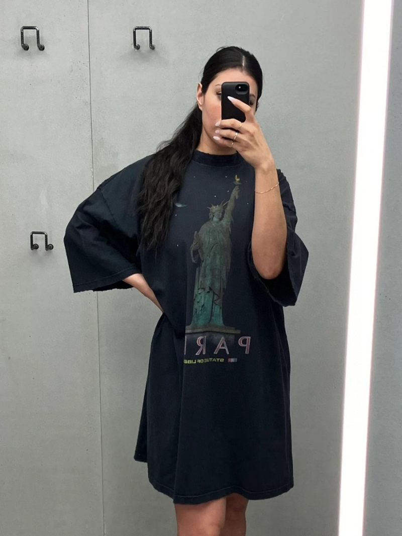 Balenciaga Statue of Liberty Printed Short Sleeve T-Shirt - Black