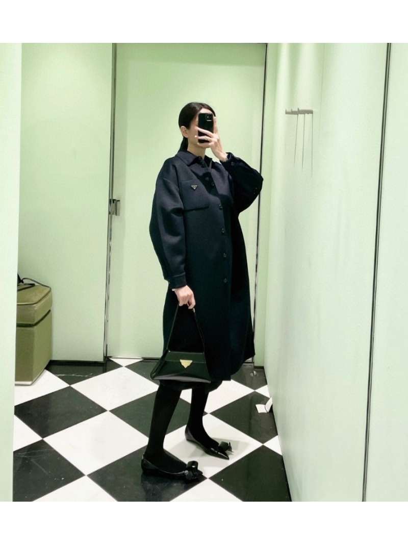 Prada Navy Single-breasted Cashgora Caban Jacket