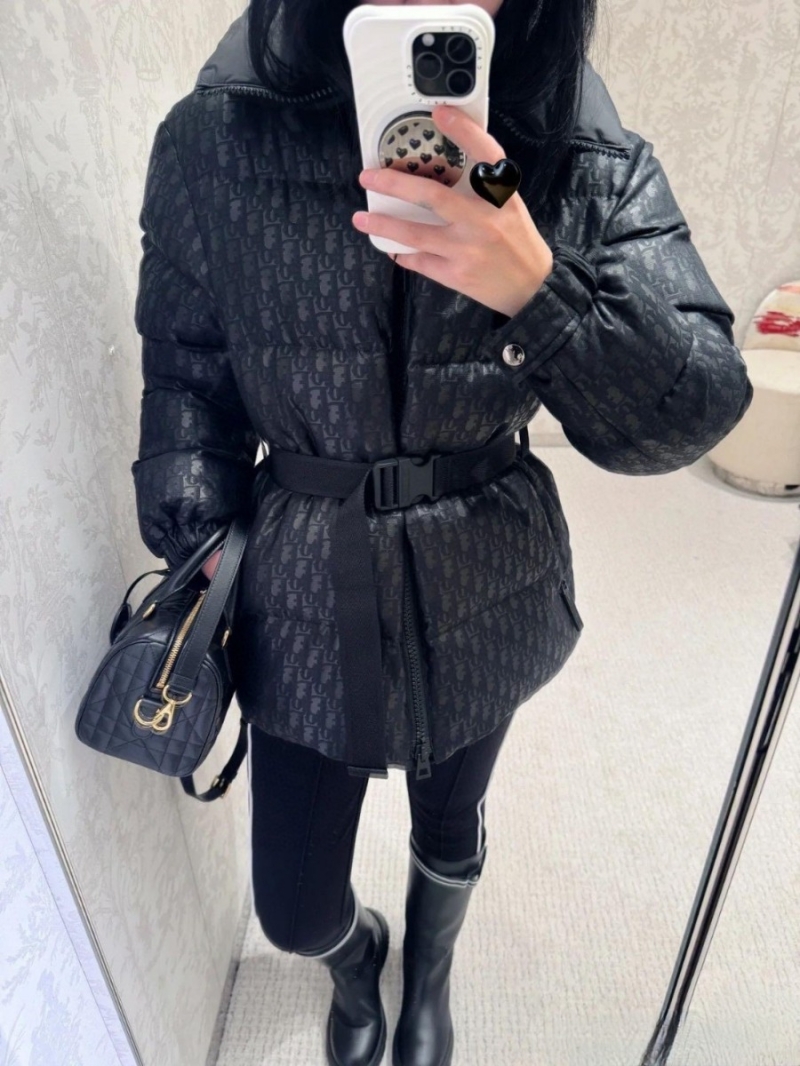 Dior Classic Monogram Waist-Cinched Down Jacket