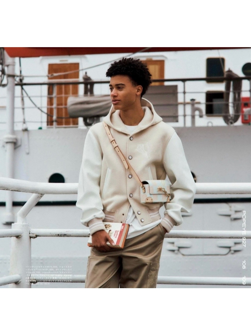 Louis Vuitton LV Pharrell Collection Wool & Calfskin Baseball Jacket – Beige