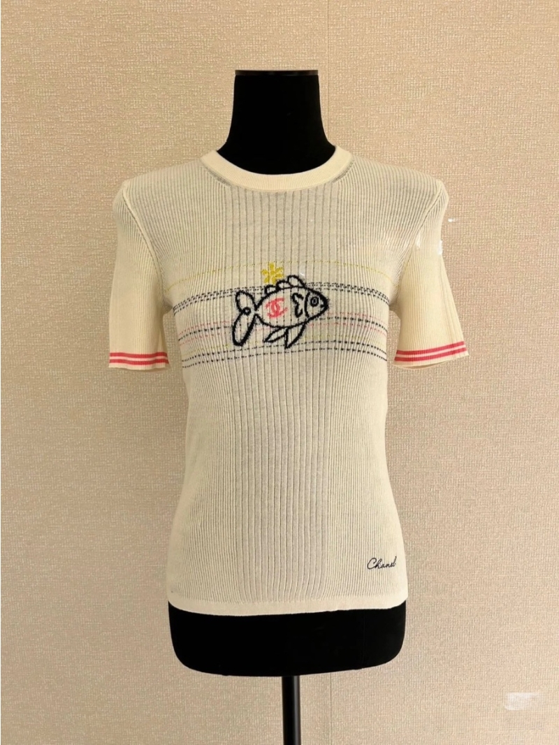 Chanel 2025 Early Spring "Little Fish" Jacquard Knit Top Creme