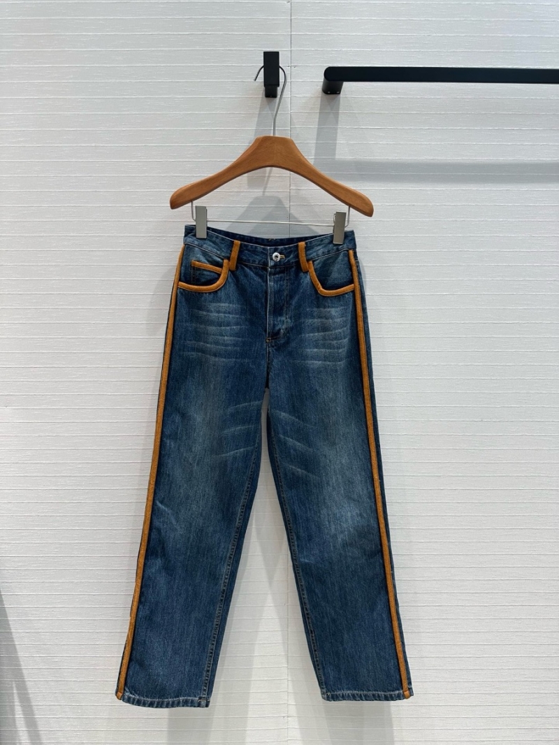 Miu Miu Early Autumn 2024 Contrast Suede Trim Denim Pants