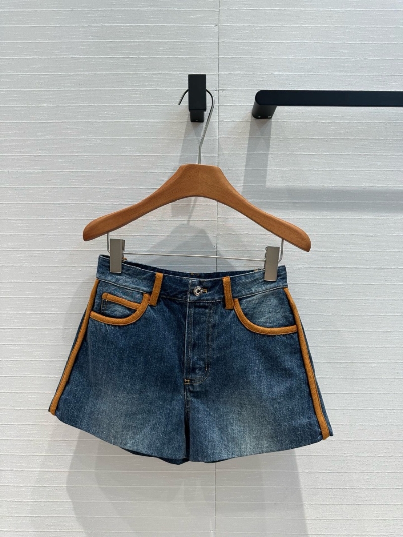 Miu Miu Contrast Suede Trim Denim Shorts