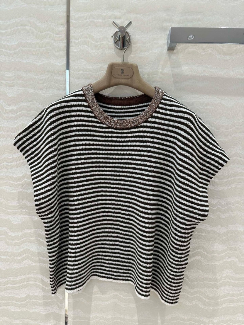 Brunello Cucinelli Italian Aesthetic Striped Sequin Collar Sweater