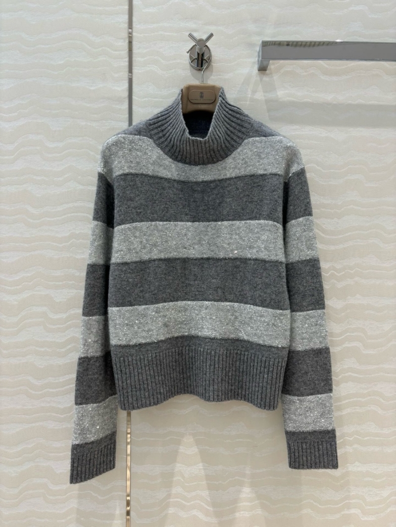 Brunello Cucinelli Sequin-Embellished Cashmere Knit Sweater Grey