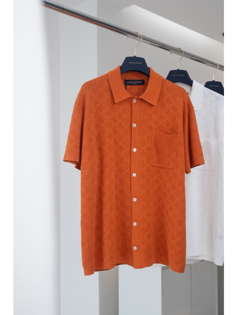 Louis Vuitton LV 24 Monogram Mesh Cotton Short-Sleeve Shirt ORange