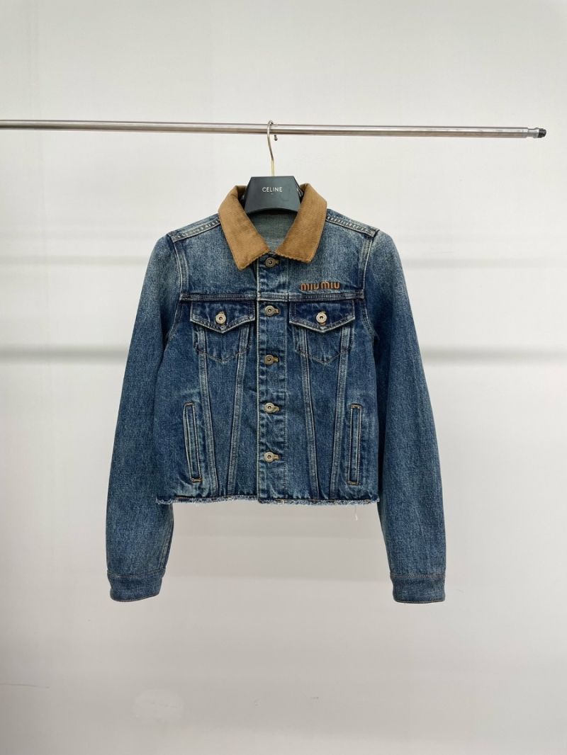 Miu Miu 24FW Intellectual Vintage Denim Jacket with Corduroy Collar