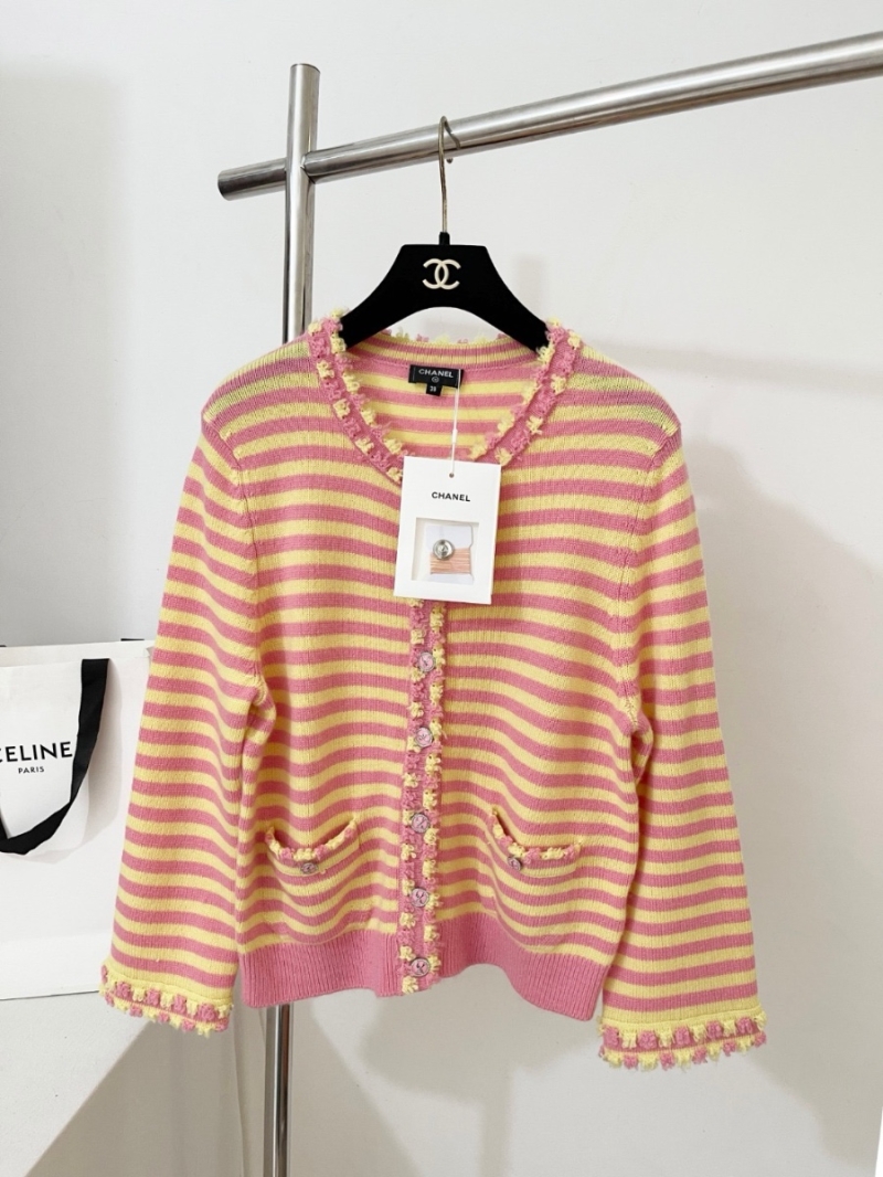 Chanel 25 Spring/Summer Luxurious Striped Cardigan Pink and yelllow