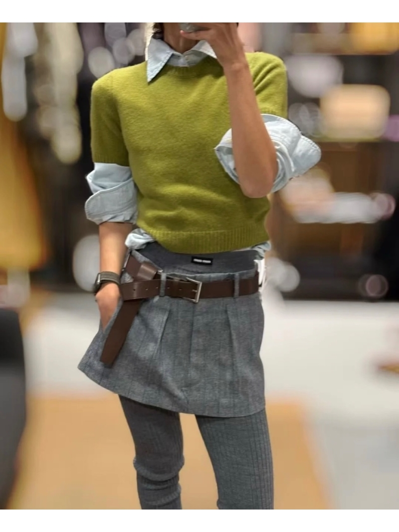 Prada Premium Lambswool Short-Sleeve Sweater Green