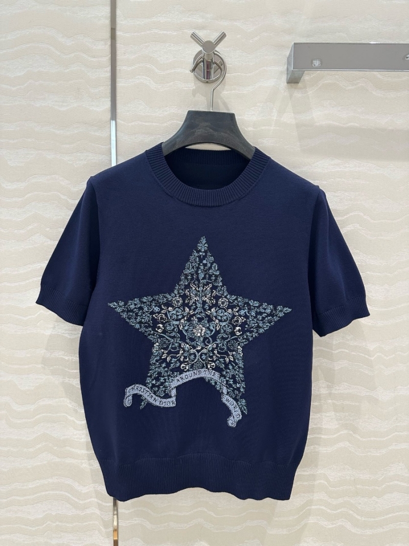 Dior Miss Dior Embroidered Star Short-Sleeve Knit Top Navy
