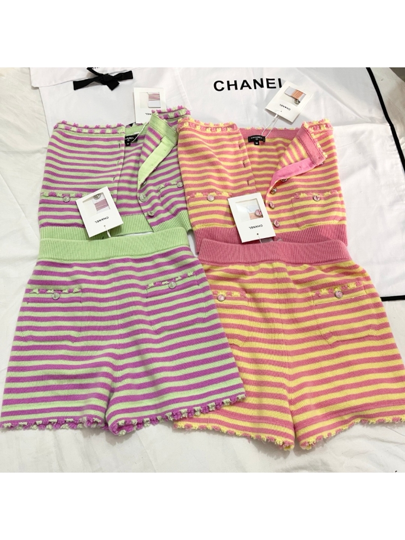 Chanel 25 Spring/Summer Elegant Striped Tube Top Pink and Yellow