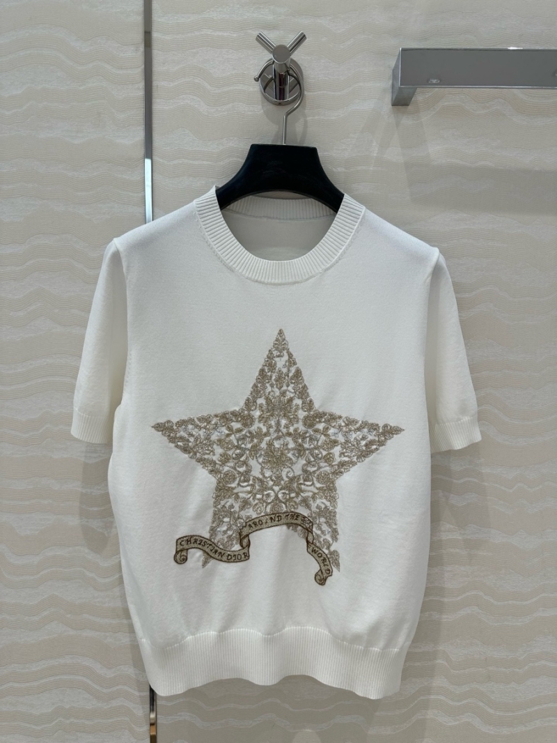 Dior Miss Dior Embroidered Star Short-Sleeve Knit Top White