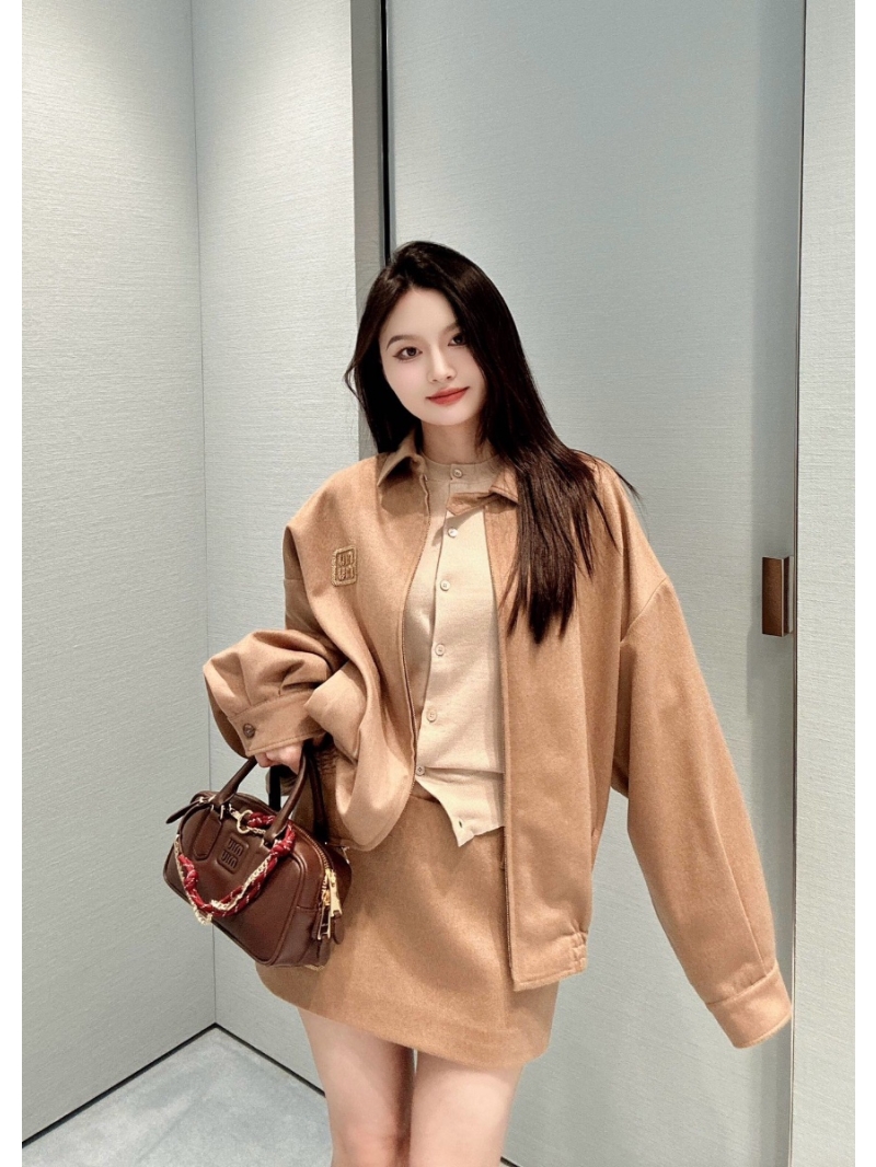 Miu Miu 24FW OS Style Cashmere Wool Blend Bomber Jacket