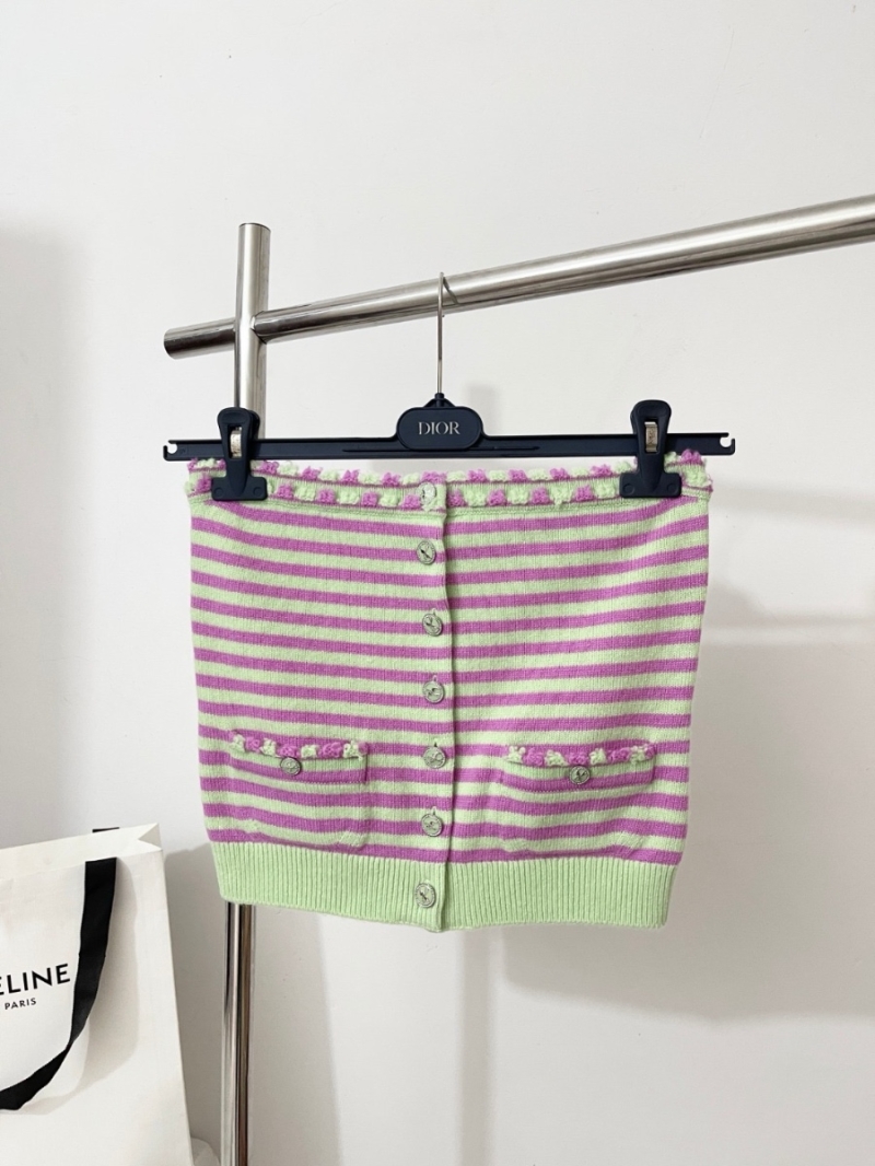 Chanel 25 Spring/Summer Elegant Striped Tube Top Pink and Green