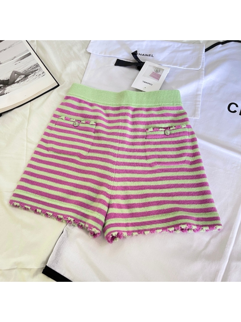 Chanel 25 Spring/Summer Luxurious Striped Shorts Pink and Green