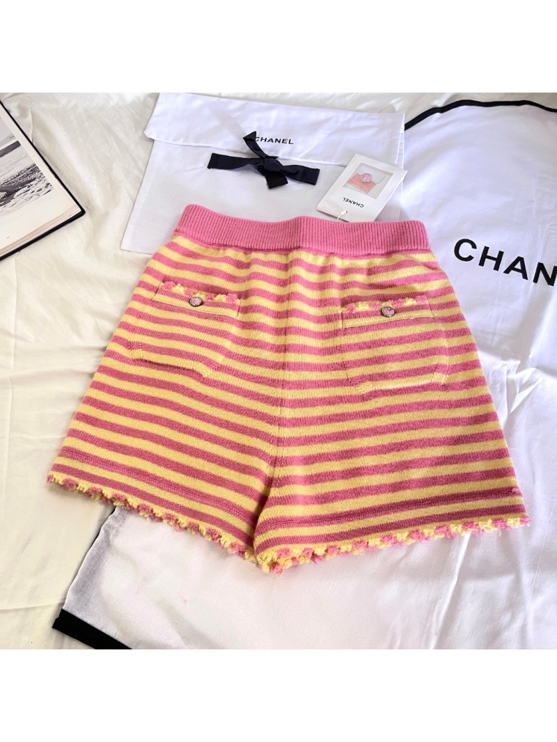 Chanel 25 Spring/Summer Luxurious Striped Shorts Pink and Yellow