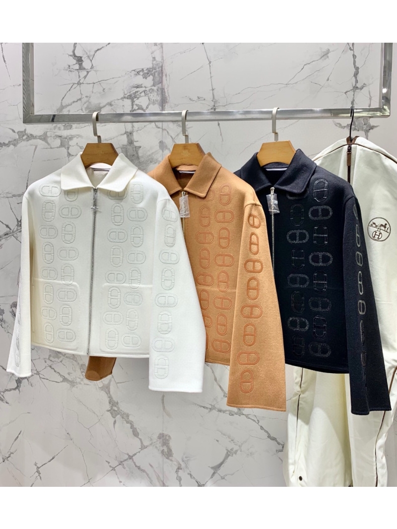 Hermes Hand-Stitched Lizard Pattern Cashmere Coat Camel