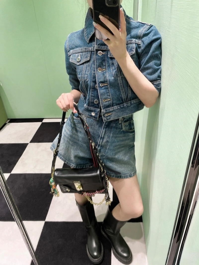 Prada 3/4 Sleeve Cropped Denim Jacket – High-Street Fashion Must-Have