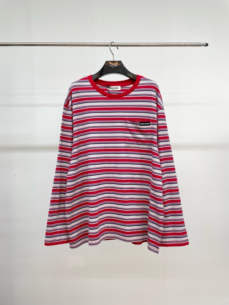Miu Miu Unisex Striped Long Sleeve T-Shirt - Trendy and Comfortable