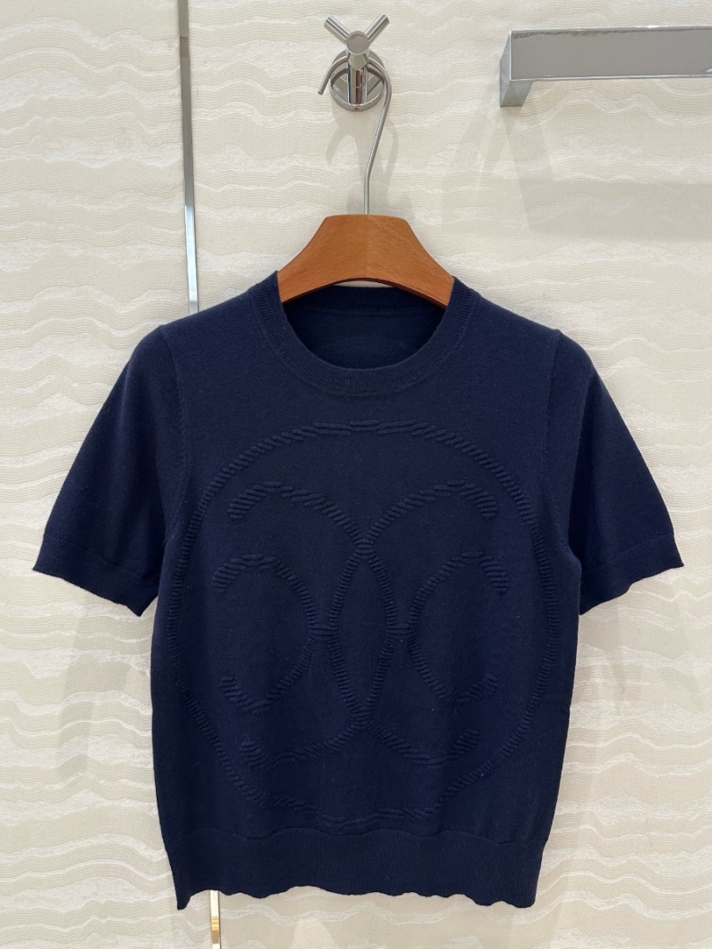 Hermes 16-Gauge Wool Knit Top with Logo Jacquard Navy - Elegant & Timeless