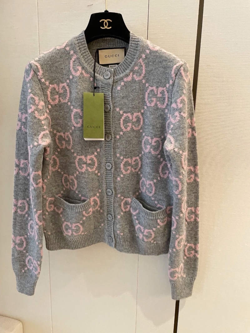 Gucci 2024 Wool Grey-Pink Cardigan Sweater