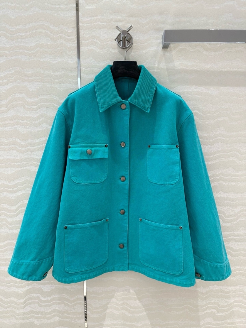 Prada Barn-Style Washed Denim Utility Jacket in Turkish Blue - Chic & Versatile