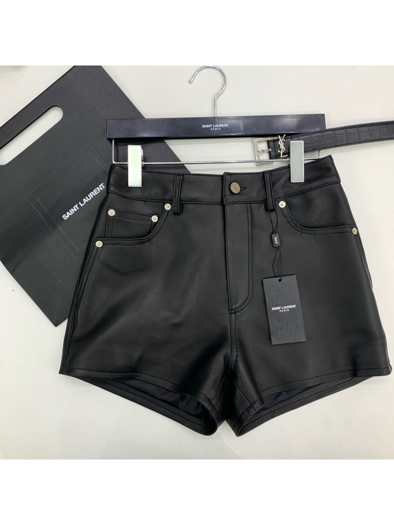 Saint Laurent YSL Classic Slim-Fit Lambskin Shorts