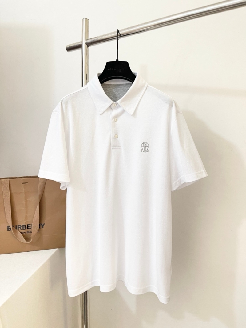 Brunello Cucinelli Exclusive Him Logo Print Cotton Piqué Polo Shirt White