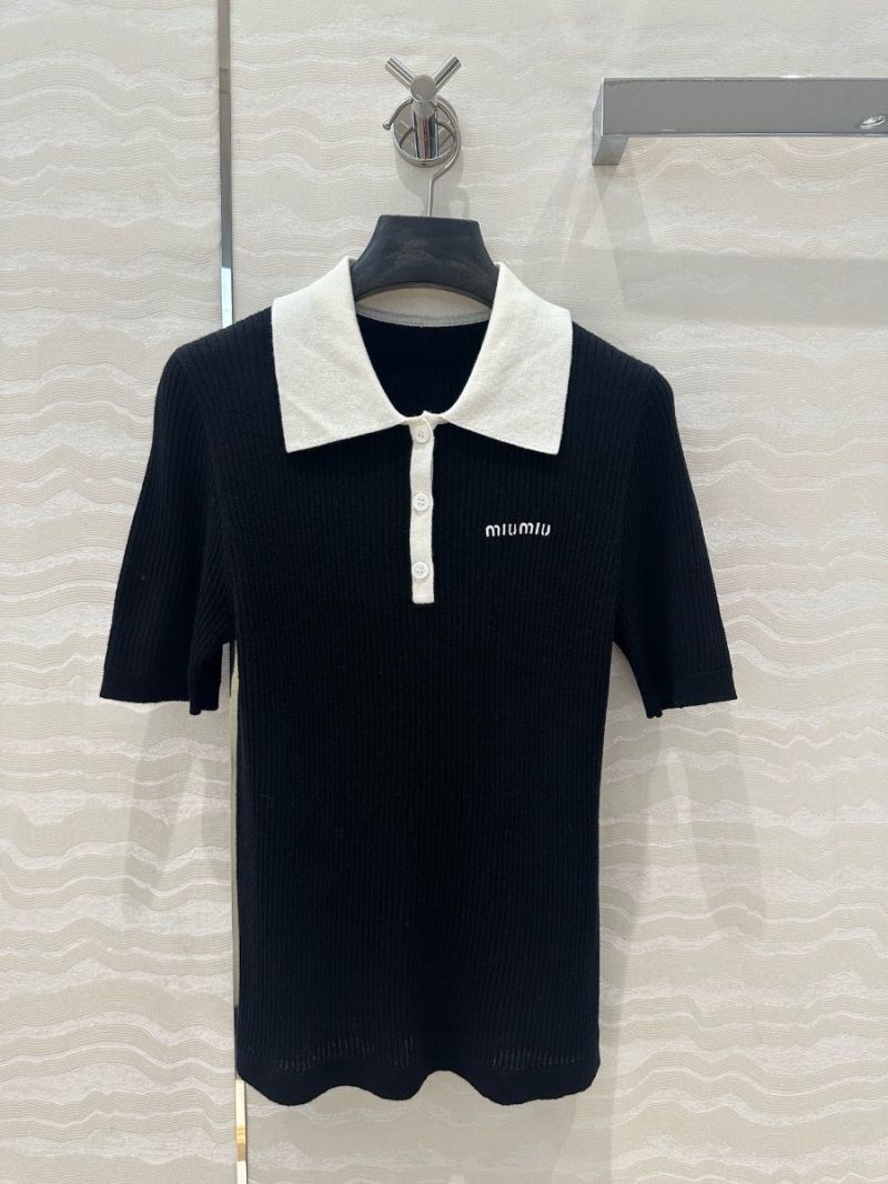 Miu Miu Contrast Collar Knit Polo Sweater - Chic & Youthful Black