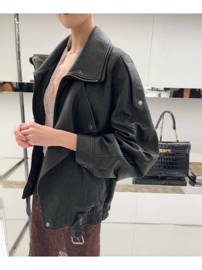 Saint Laurent YSL OS Style Double-LapelLambskin  Leather Jacket Black