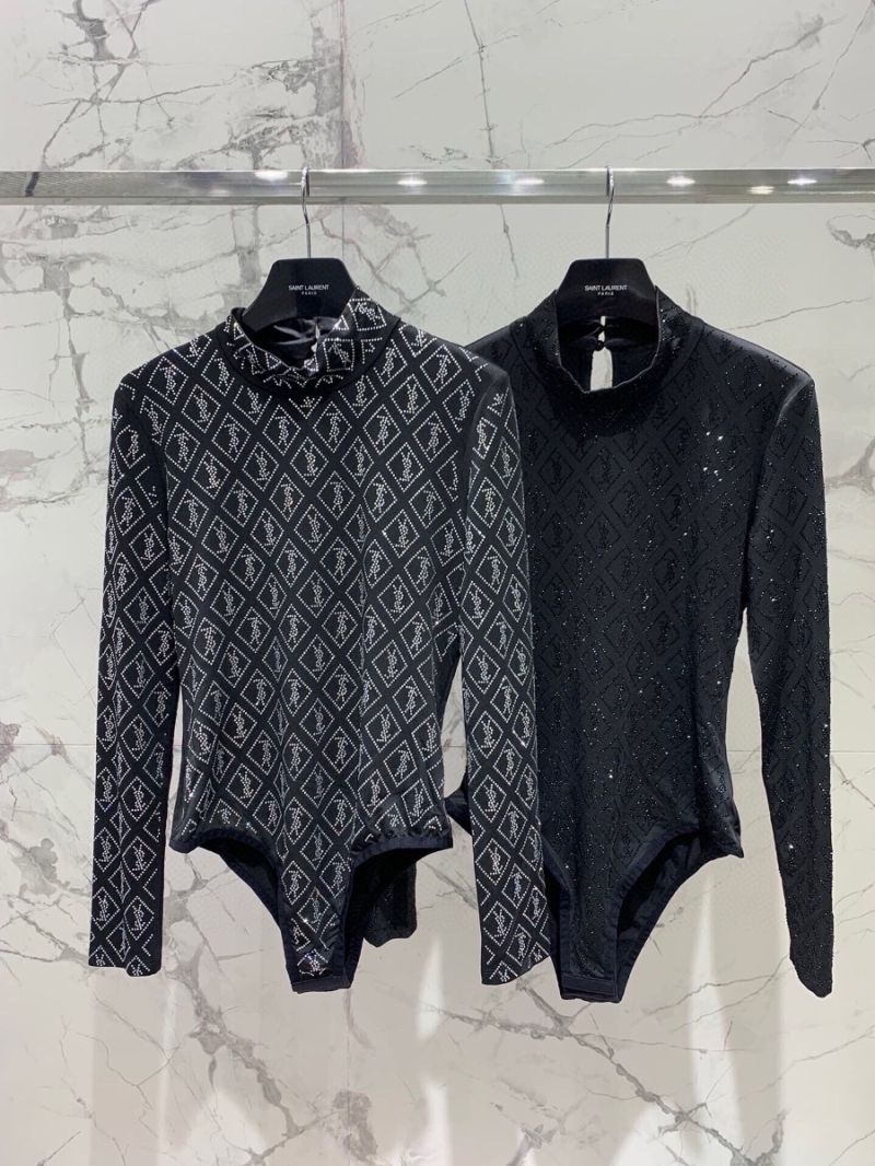 Saint Laurent YSL New Slim-Fit Bodysuit with Logo Embellishments Crystals