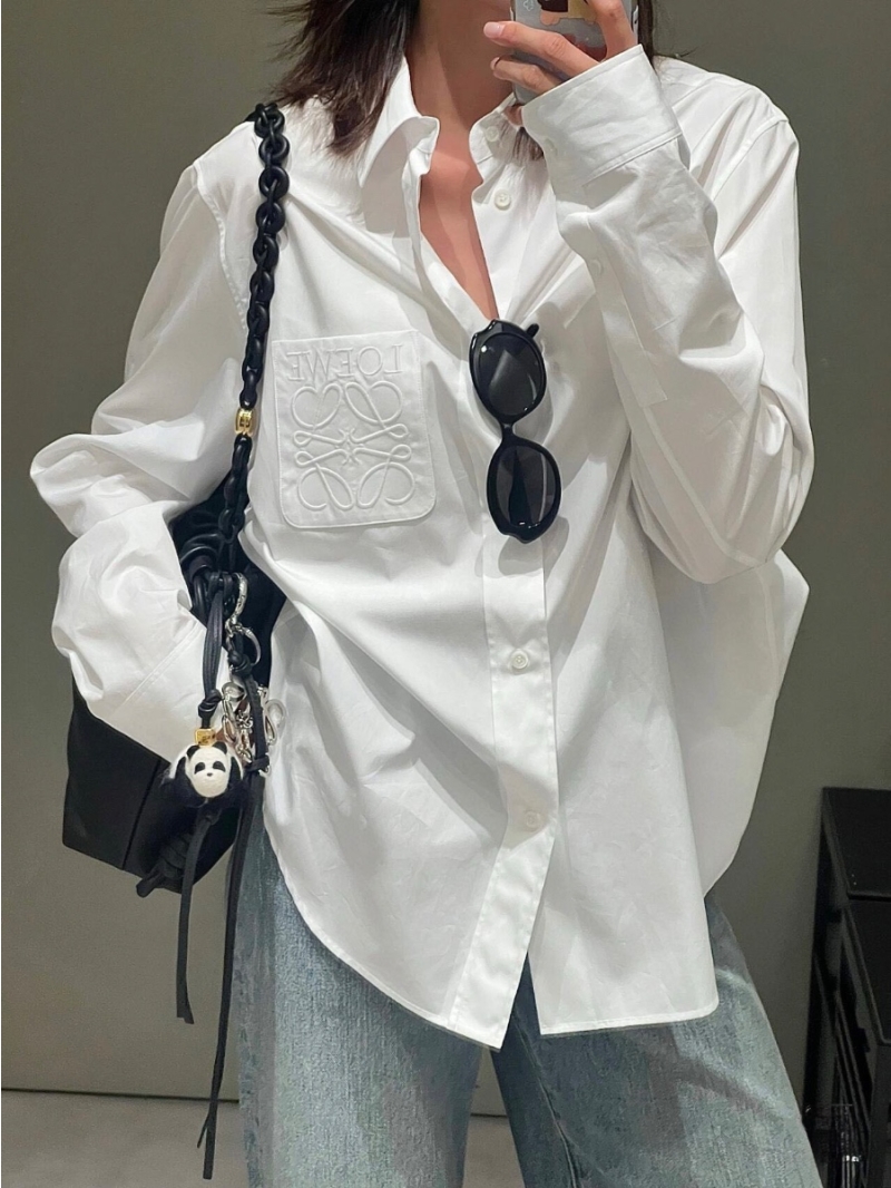 Loewe Unisex Embroidered Logo Relaxed-Fit White Shirt - Minimalist & Chic