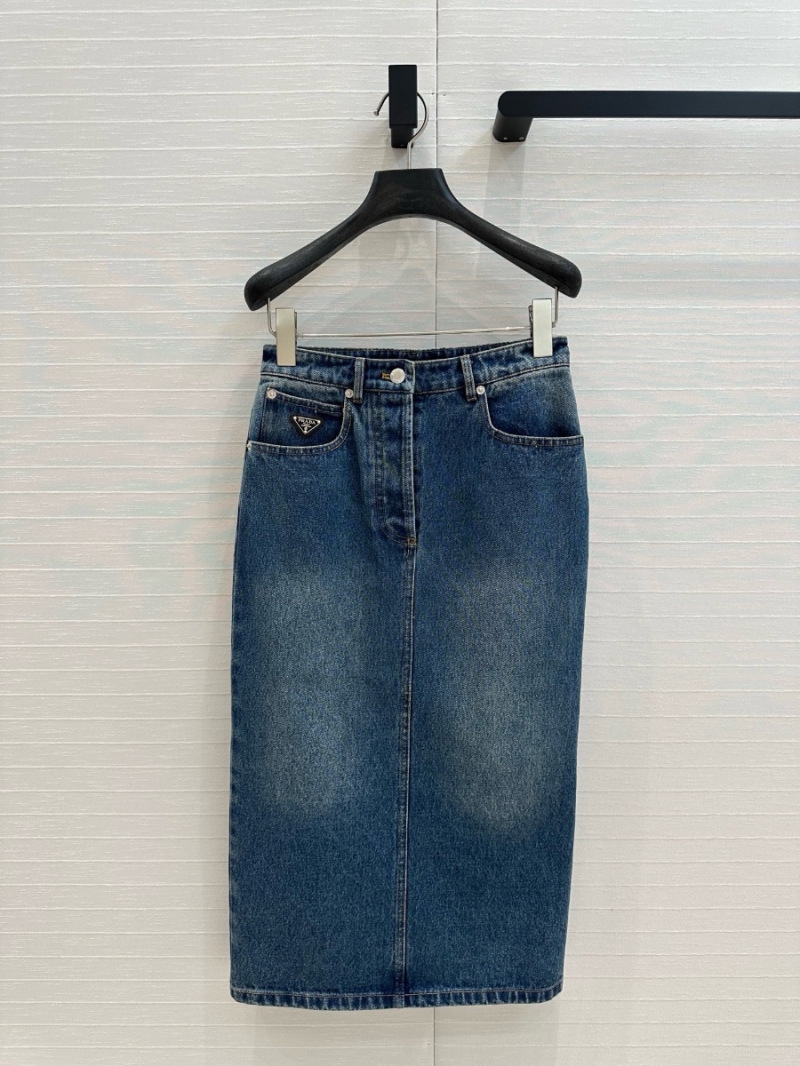 Prada 25SS Utility Denim Midi High Waist Skirt Slim Fit Style