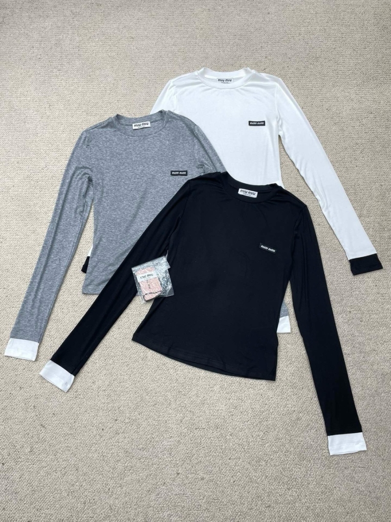 Miu Miu Contrast Cuff Long-Sleeve Base Layer Top - Must-Have for Miu Miu Girls