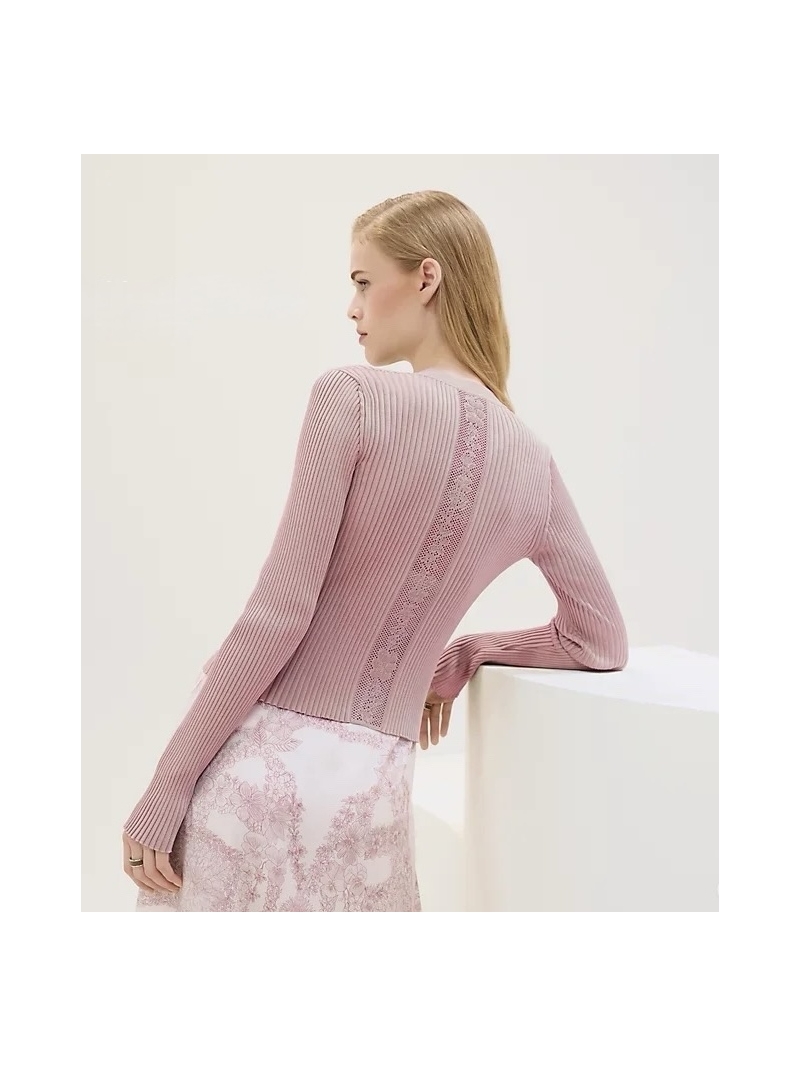 Hermes Exclusive Openwork Jacquard Back Knit Cardigan Pink