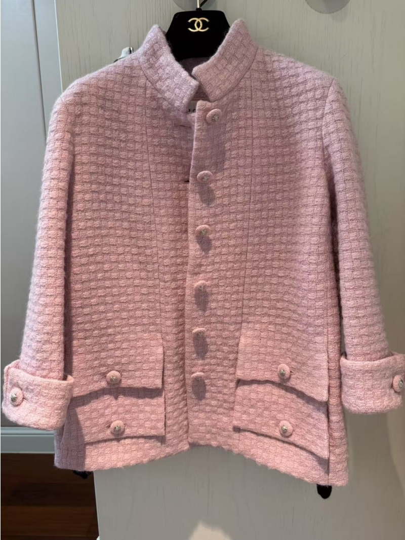 Chanel Pink Textured Stand Collar Jacket with Signature Buttons - Elegant & Feminine