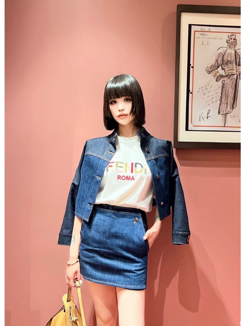 Fendi Chic Panel Design Denim Skirt Shorts