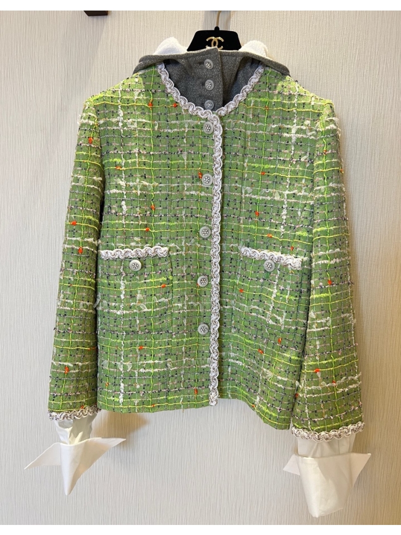 Chanel Tweed Hoodie Jacket with Detachable Details Light Green - Spring Elegance