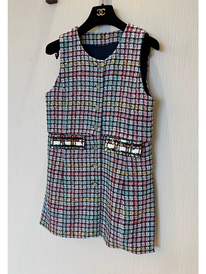 Chanel 25A Multicolor Tweed Sleeveless Dress with Sequin Details Limited Edition - Elegant & Refined