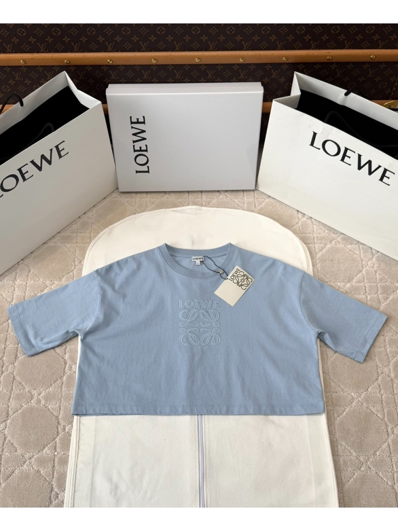 Loewe 2025SS Elegant Embroidered Crop T-Shirt (Top)- Blue