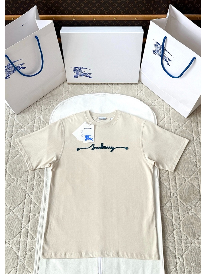 Burberry 2025SS Elegant Script Embroidery T-Shirt - Beige