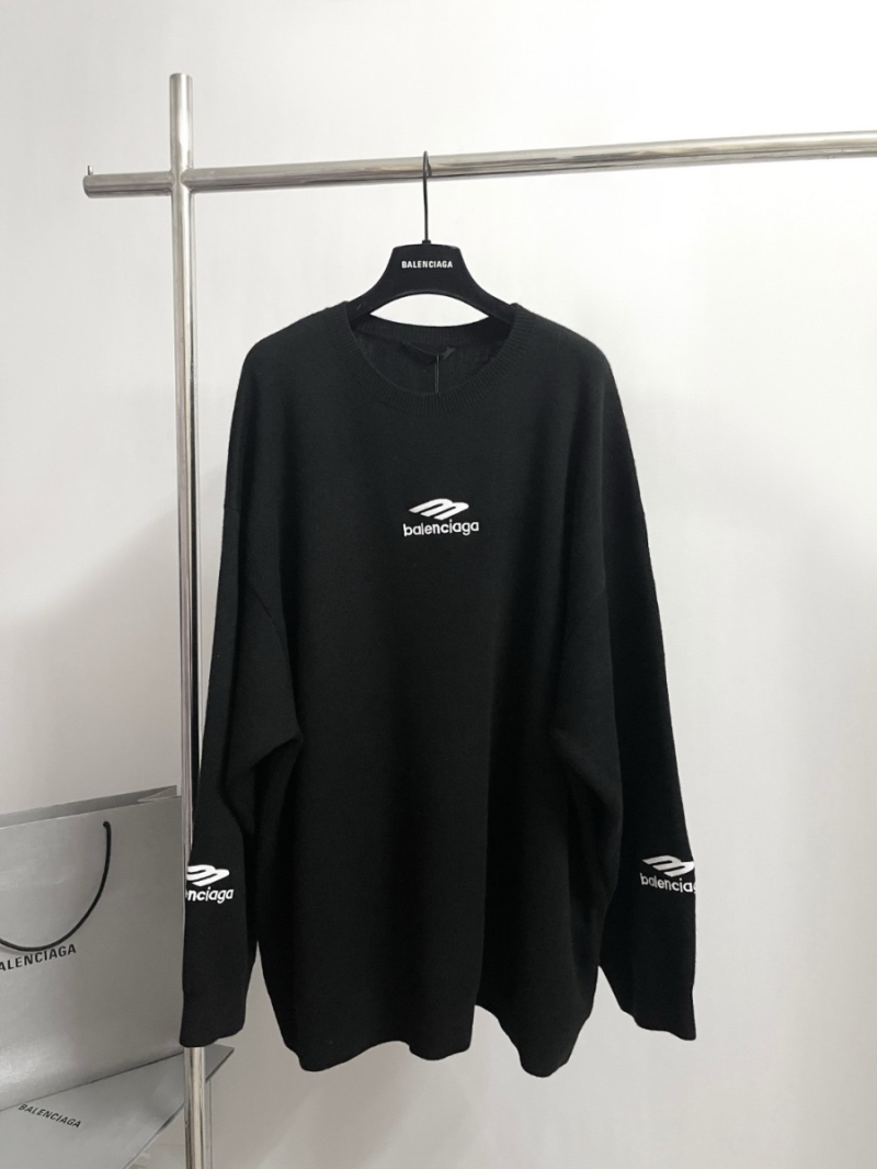 Balenciaga Embroidered Logo Oversized Sweater Black