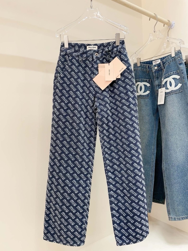 Miu Miu All-Over Logo Print Straight-Leg Denim Jeans