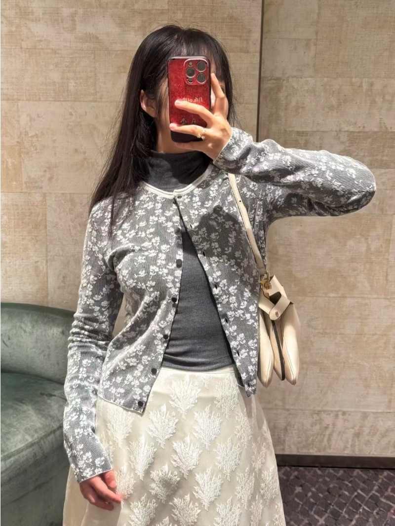 Fendi Exclusive Limited-Edition Song Hye-kyo Silk Wool Jacquard Knit Cardigan Grey